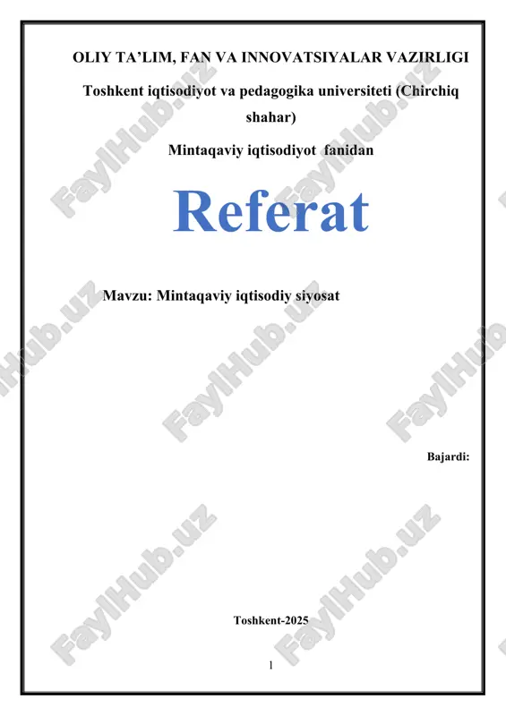 mintaqaviy iqtisodiy siyosat — DOCX