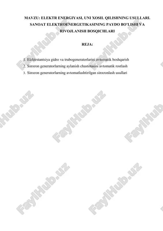 elektr enegriyasi tizimlarining avtomatik boshqarish usullari — DOCX