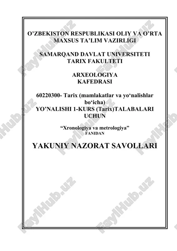 tarixiy xronologiya va metrologiya nazorat testi — DOC