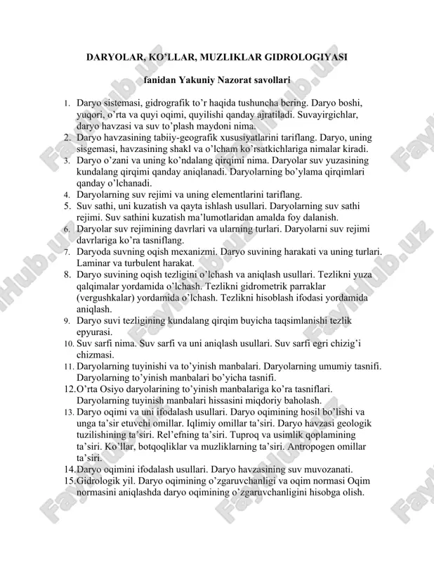 daryolar, ko’llar, muzliklar gidrologiyasi — DOC