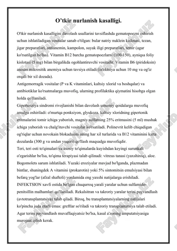 o'tkir nurlanish kasalligi — DOCX