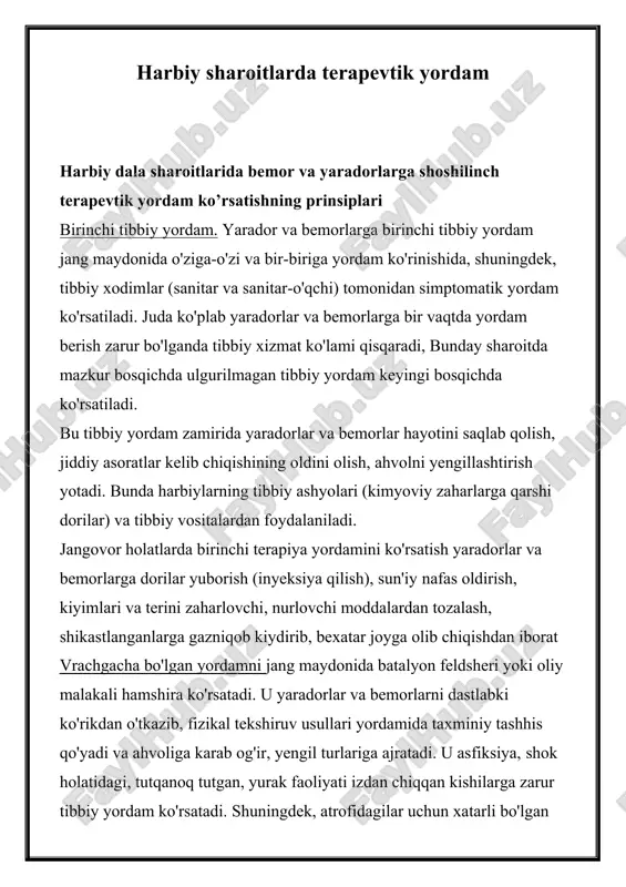 harbiy sharoitlarda terapevtik yordam — DOCX