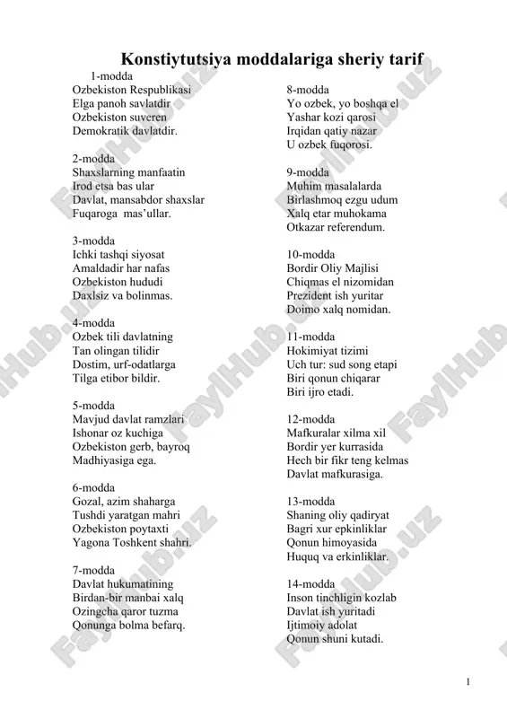 konstiytutsiya moddalariga she’riy ta’rif — DOC