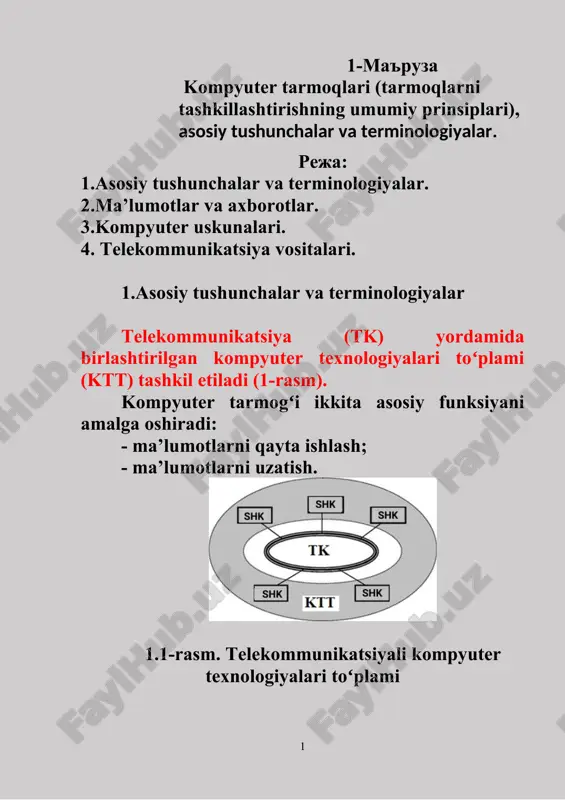 kompyuter tarmoqlari (tarmoqlarni tashkillashtirishning umumiy prinsiplari) — DOC