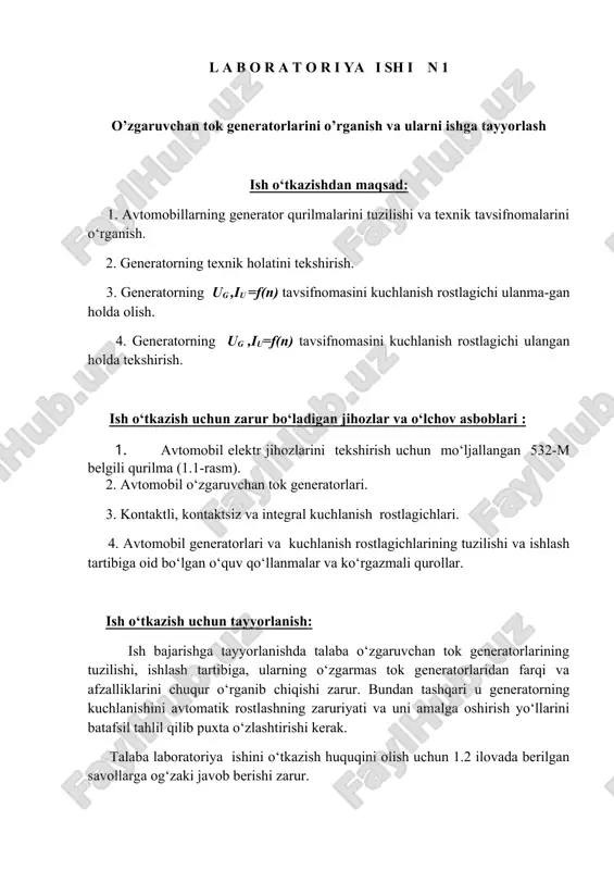 o'zgaruvchan tok generatorlari — DOC
