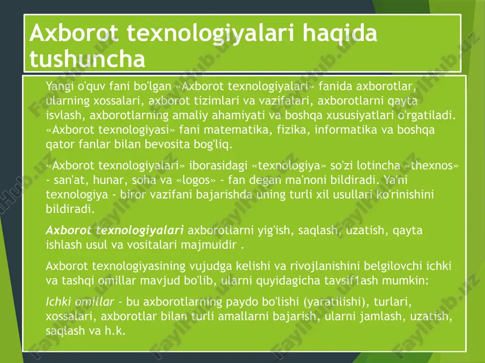axborot texnologiyalari haqida tushuncha — PPTX