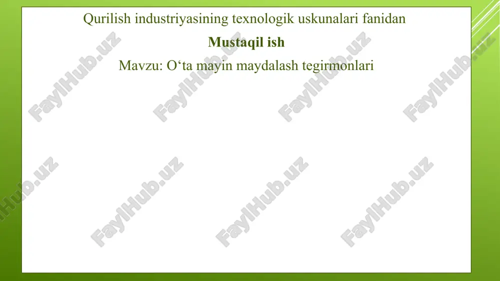 qurilish industiyasining texnologik uskunalarifanidan mustaqilish — PPTX