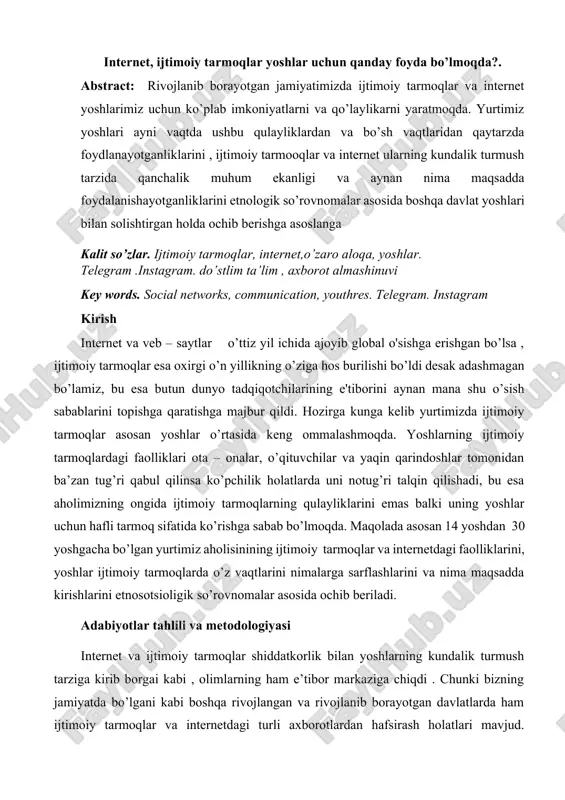 zamonaviy yoshlar hayotida ijtimoiy tarmoqlarning o'rni — DOCX