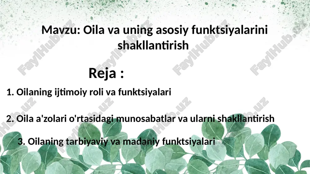 oila va uning asosiy funktsiyalarini shakllantirish — PPTX