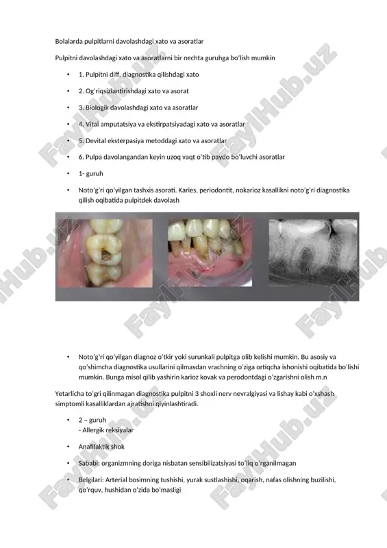bolalarda pulpitlarni davolashdagi xato va asoratlar — DOC
