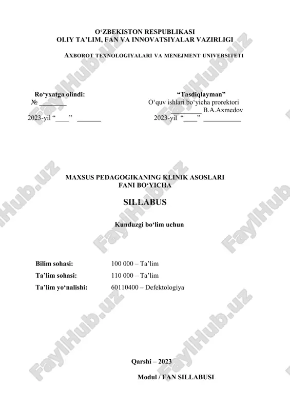maxsus pedagogikaning klinik asoslari — DOC