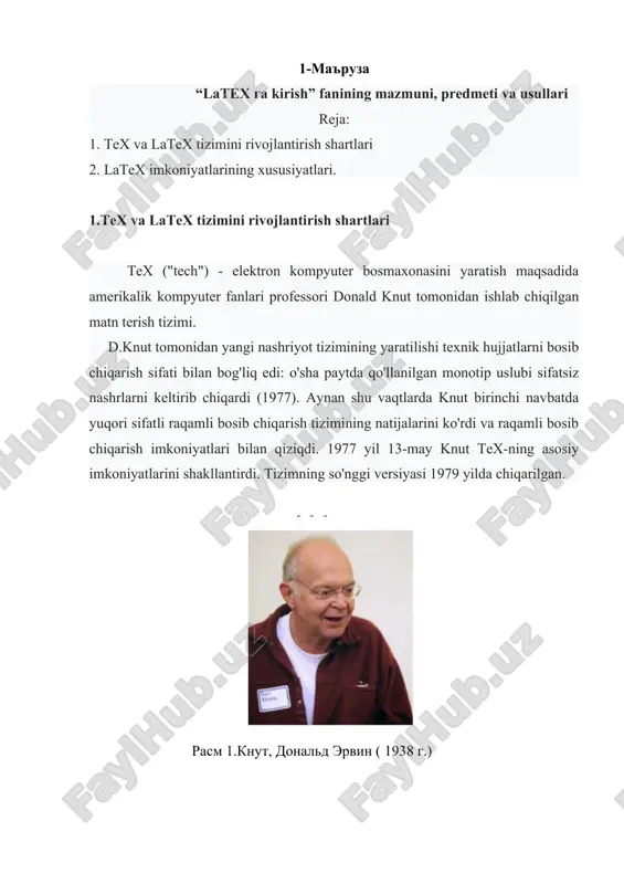 tex va latex tizimini rivojlantirish shartlari — DOC
