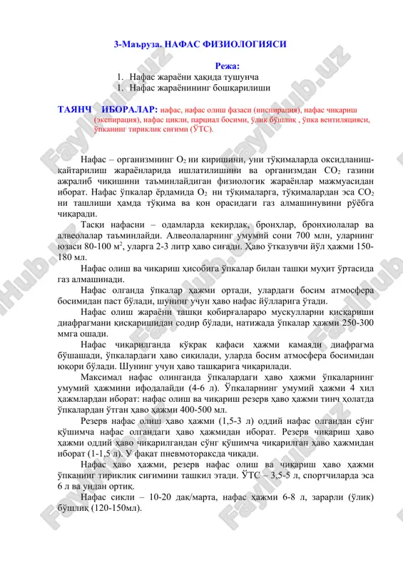 nafas fiziologiyasi — DOC