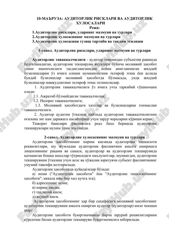 auditorlik risklari va auditorlik xulosalari — DOC