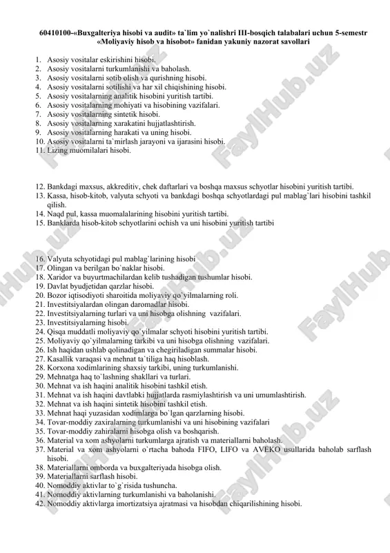 asosiy vositalar eskirishining hisobi — DOC