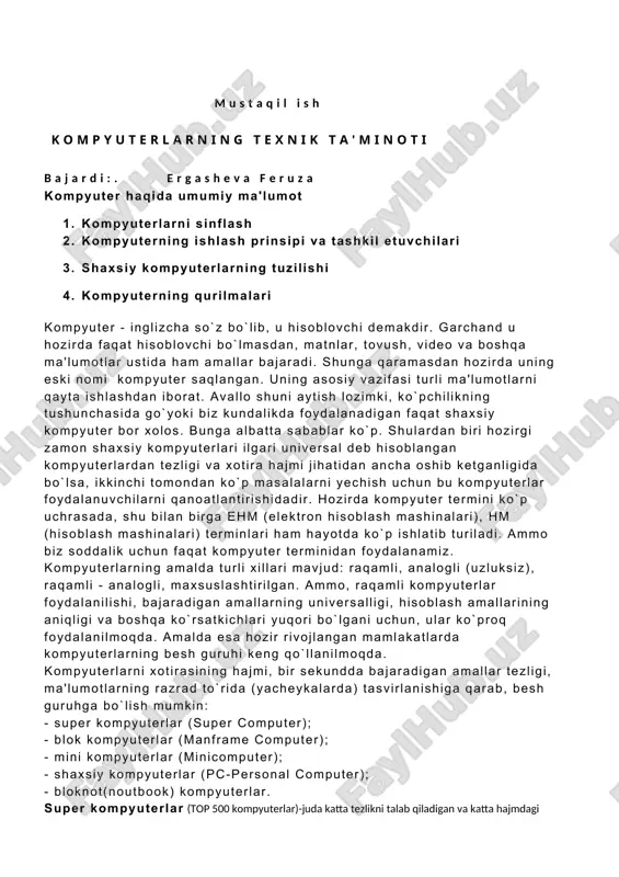 kompyuterlarning texnik ta'minoti — DOC