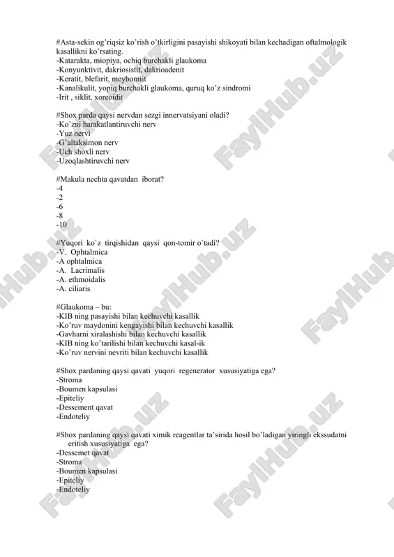 oftalmologik kasalliklar tushunchalari — DOC
