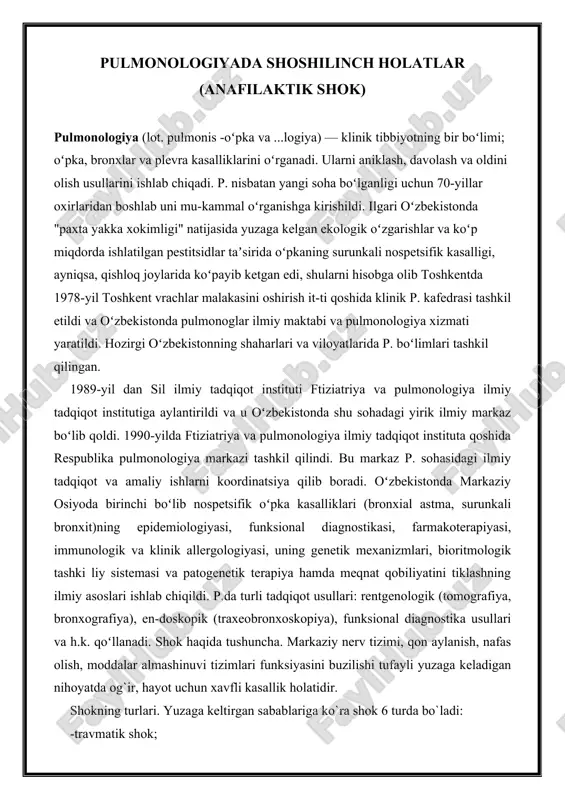 pulmonologiyada shoshilinch holatlar (anafilaktik shok) — DOCX