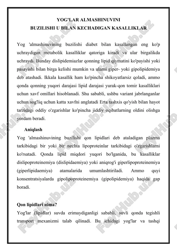 yog'lar almashinuvining buzilishi — DOCX