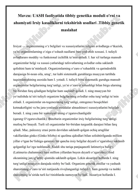 tibbiy genetika moduli — DOCX