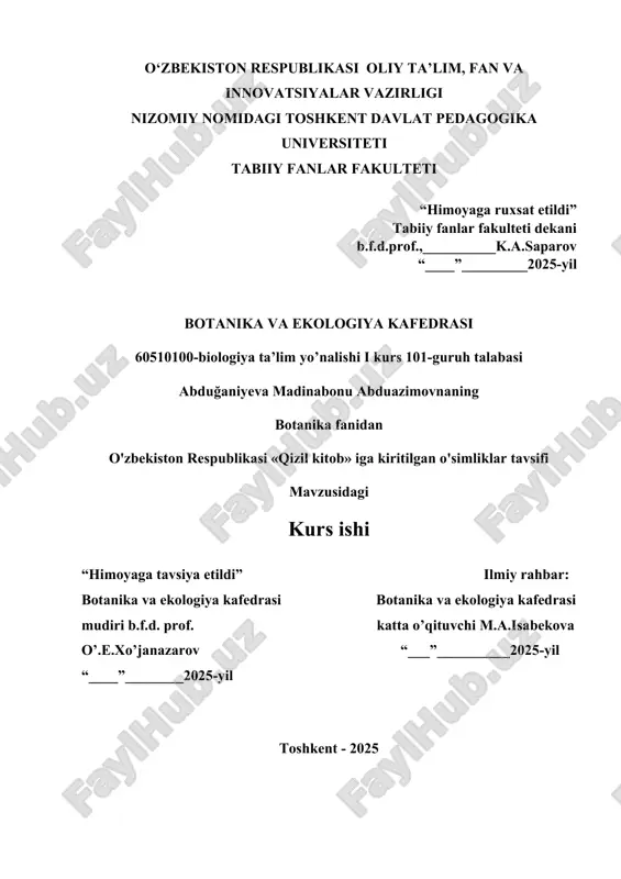o'zbekiston respublikasi «qizil kitob» iga kiritilgan o'simliklar tavsifi — DOCX