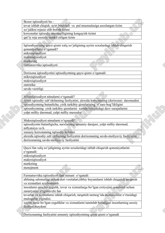 iqtisodiyotning asosiy tizimlari — DOC