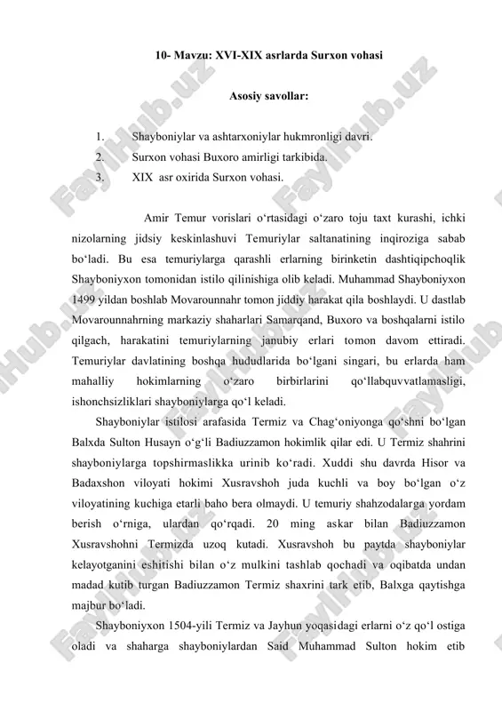 xvi-xix asrlarda surxon vohasi — DOCX