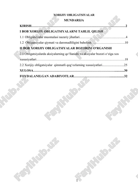 xorijiy obligatsiyalar — DOCX