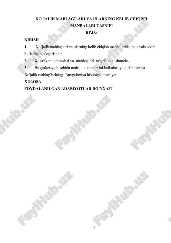xo'jalik mablag'lari va ularning kelib chiqish manbalari tasnifi — DOCX