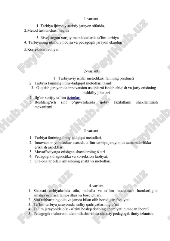 tarbiya fanining ilmiy tadqiqot metodlari. — DOC