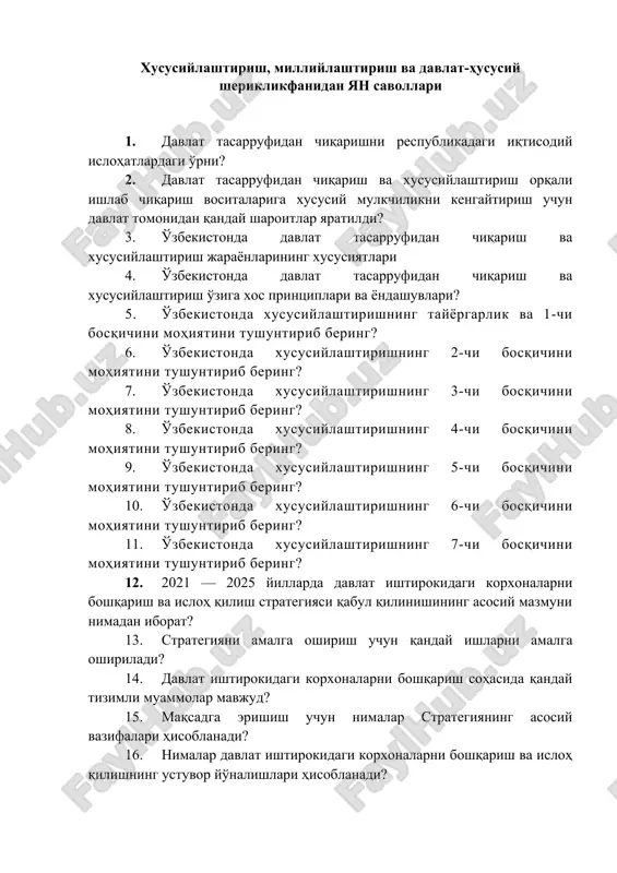 davlat tasarrufi va hususlashuv jarayonlari — DOC