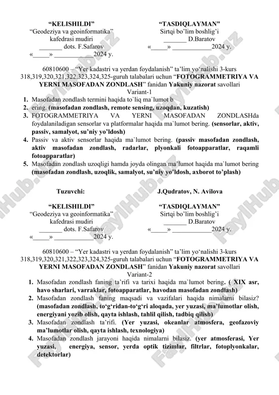 fotogrammetriya va yerni masofadan zondlash — DOC