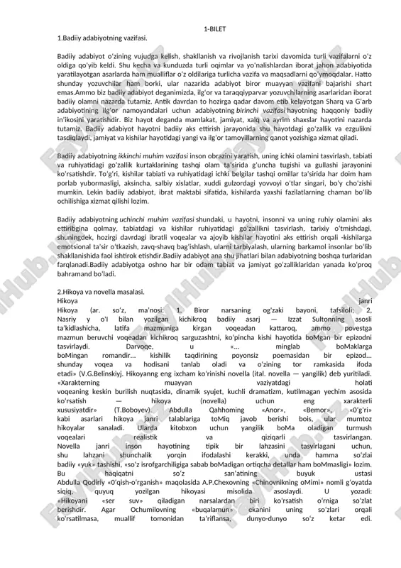 badiiy adabiyotning vazifalari — DOC