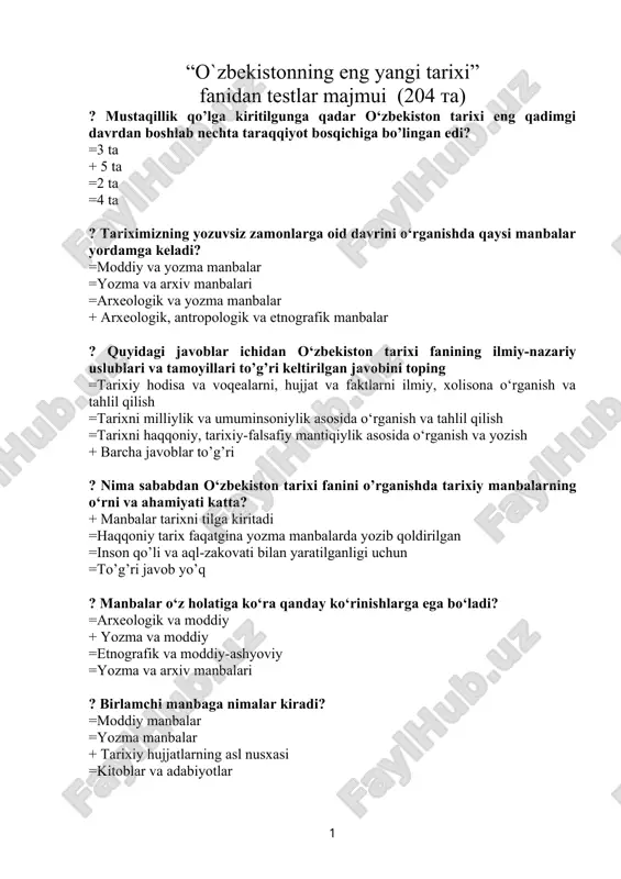 "o`zbekistonning eng yangi tarixi" — DOC