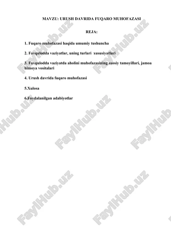 urush davrida fuqaro muhofazasi — DOCX