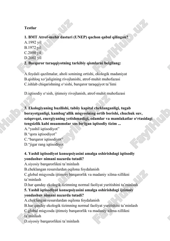 bmt atrof-muhit dasturi (unep) qachon qabul qilingan? — DOC