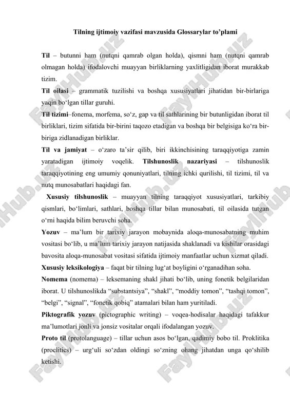 tilning ijtimoiy vazifasi mavzusida glossarylar to’plami — DOCX