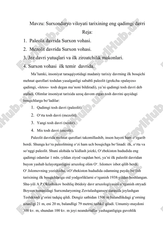 surxondaryo viloyati tarixining eng qadimgi davri — DOCX