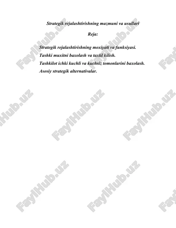 strategik rejalashtirishning mazmuni va usullari — DOC
