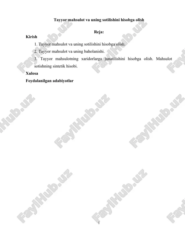 tayyor mahsulot va uning sotilishini hisobga olish — DOC