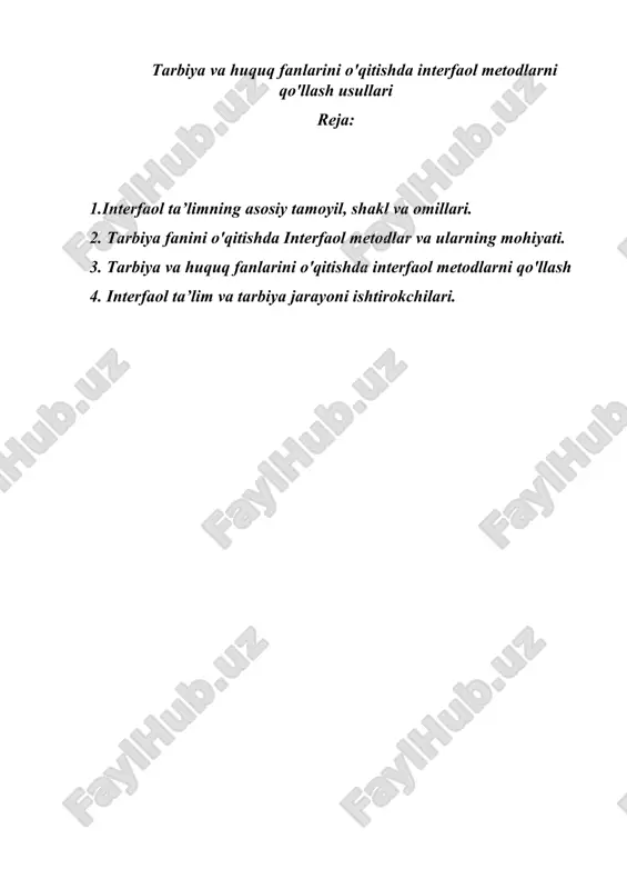 tarbiya va huquq fanlarini o'qitishda interfaol metodlarni qo'llash usullari — DOC