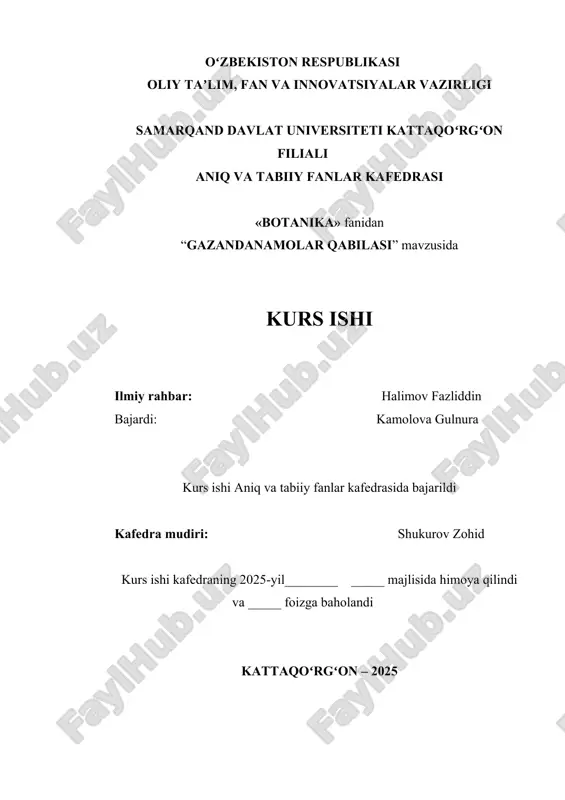 gazandanamolar qabilasining biologik asoslari va morfologik o'ziga xosliklari — DOCX