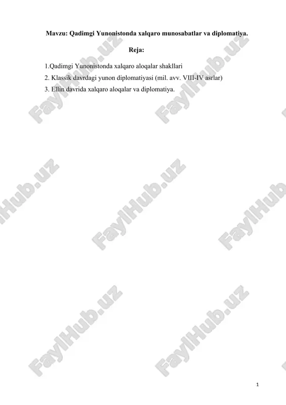 qadimgi yunonistonda xalqaro munosabatlar va diplomatiya. — DOCX