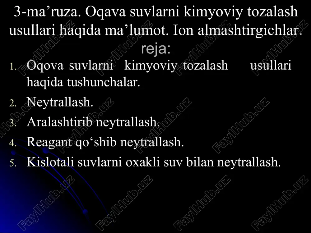 oqava suvlarni kimyoviy tozalash usullari ma'lumoti — PPT