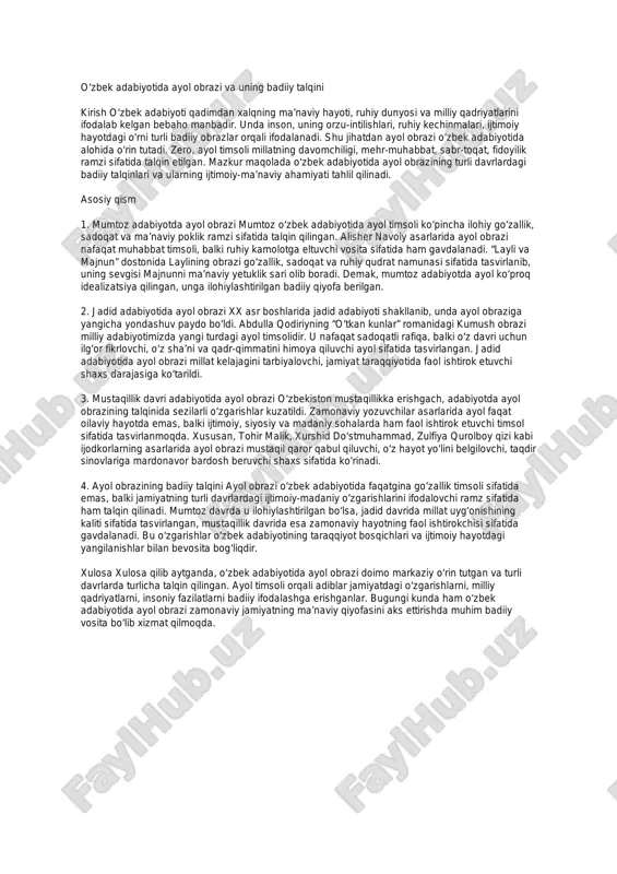 ayol obrazining turli davrlardagi badiiy talqini — PDF