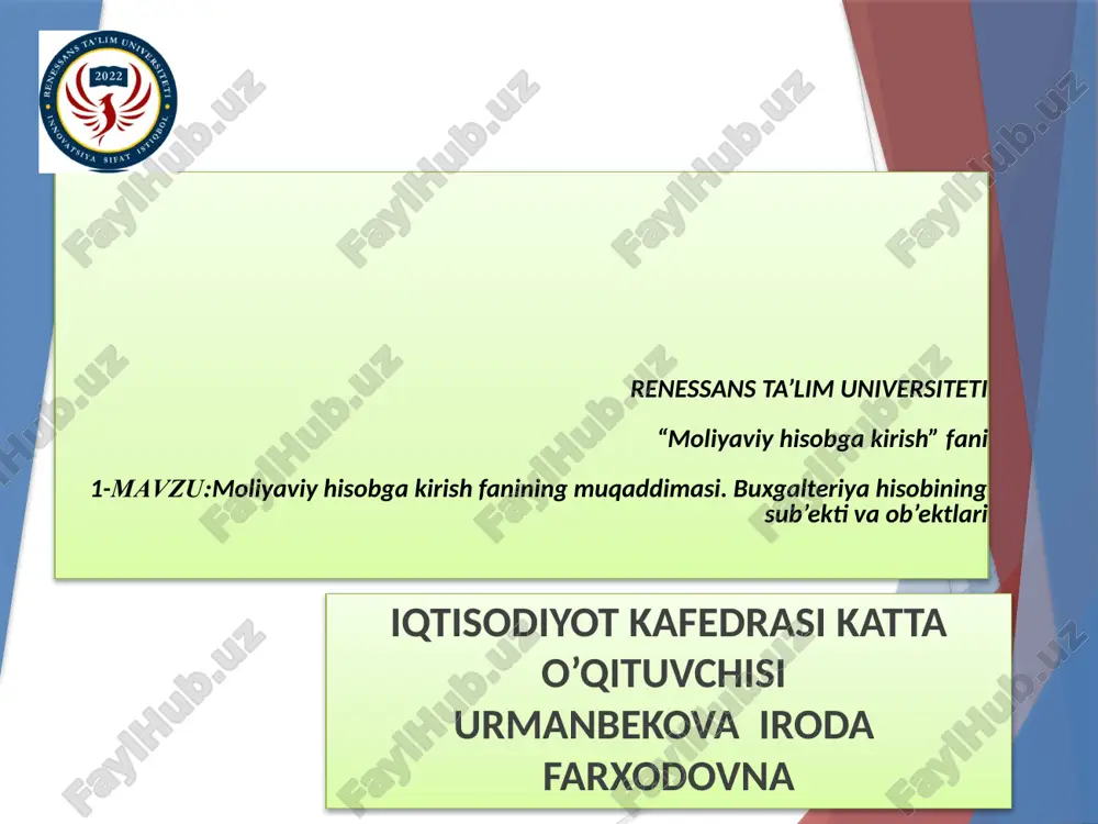 moliyaviy hisobga kirish fanining muqaddimasi — PPTX
