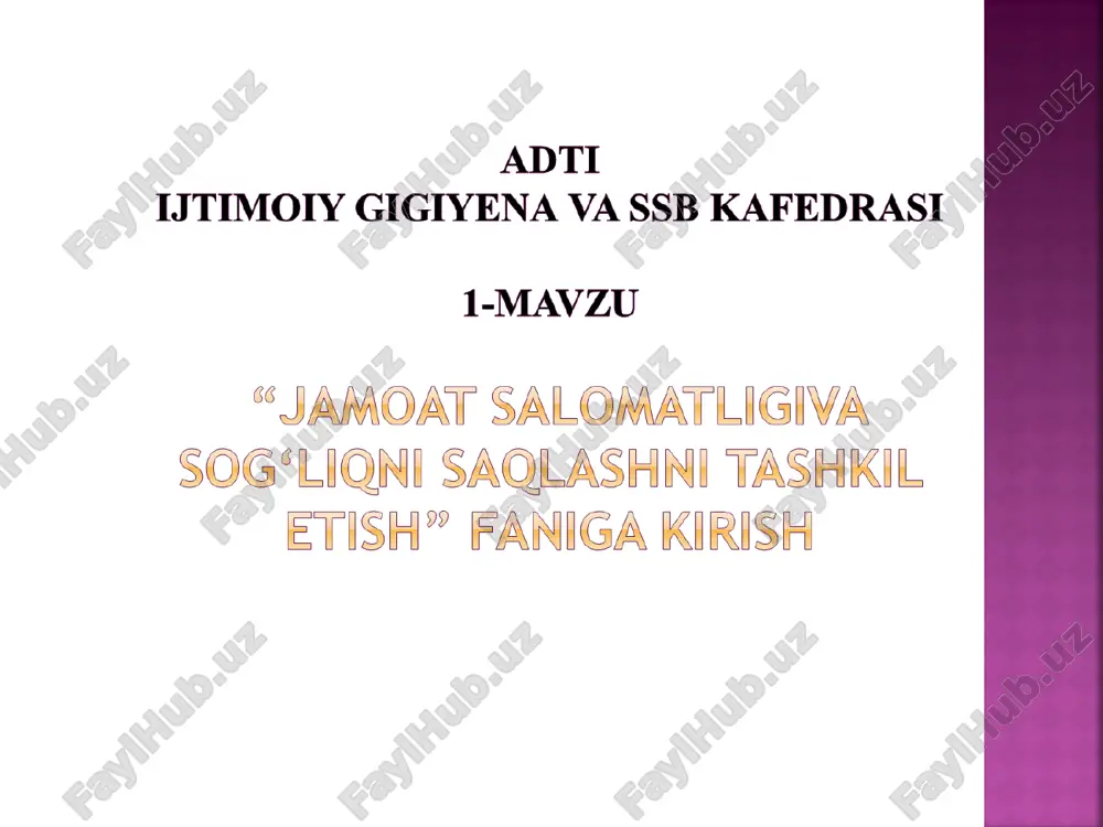 jamoat salomatligi va sog'likni saqlashini tashkil etish — PPT