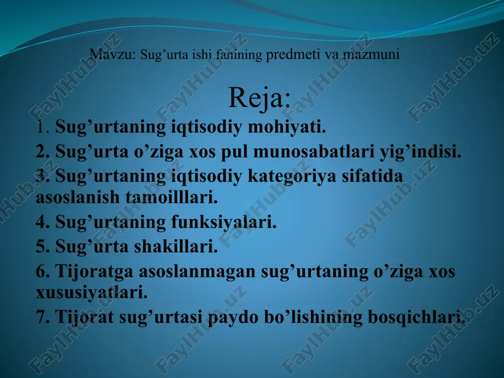 sug’urtaishifanining predmeti va mazmuni — PPTX