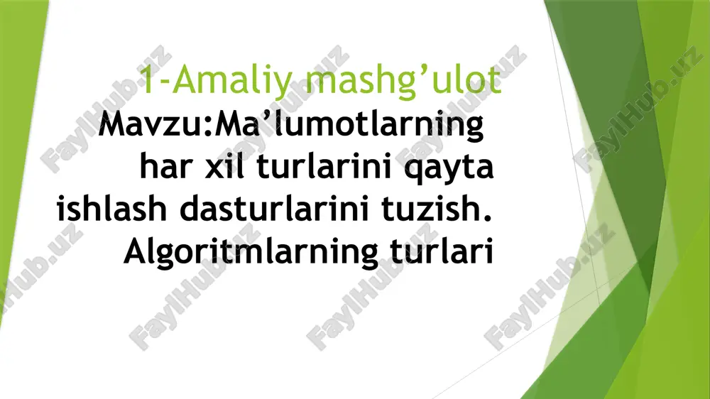 ma’lumotlarning har xil turlarini qayta ishlash dasturlari tuzish — PPTX