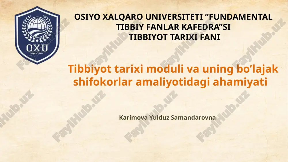 tibbiyot tarixi — PPTX